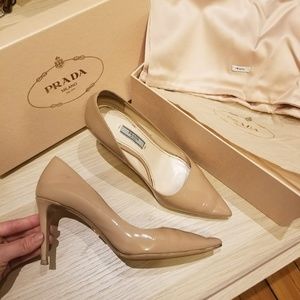 Prada Capretto Mid Pointed-Toe in Camel (Used)